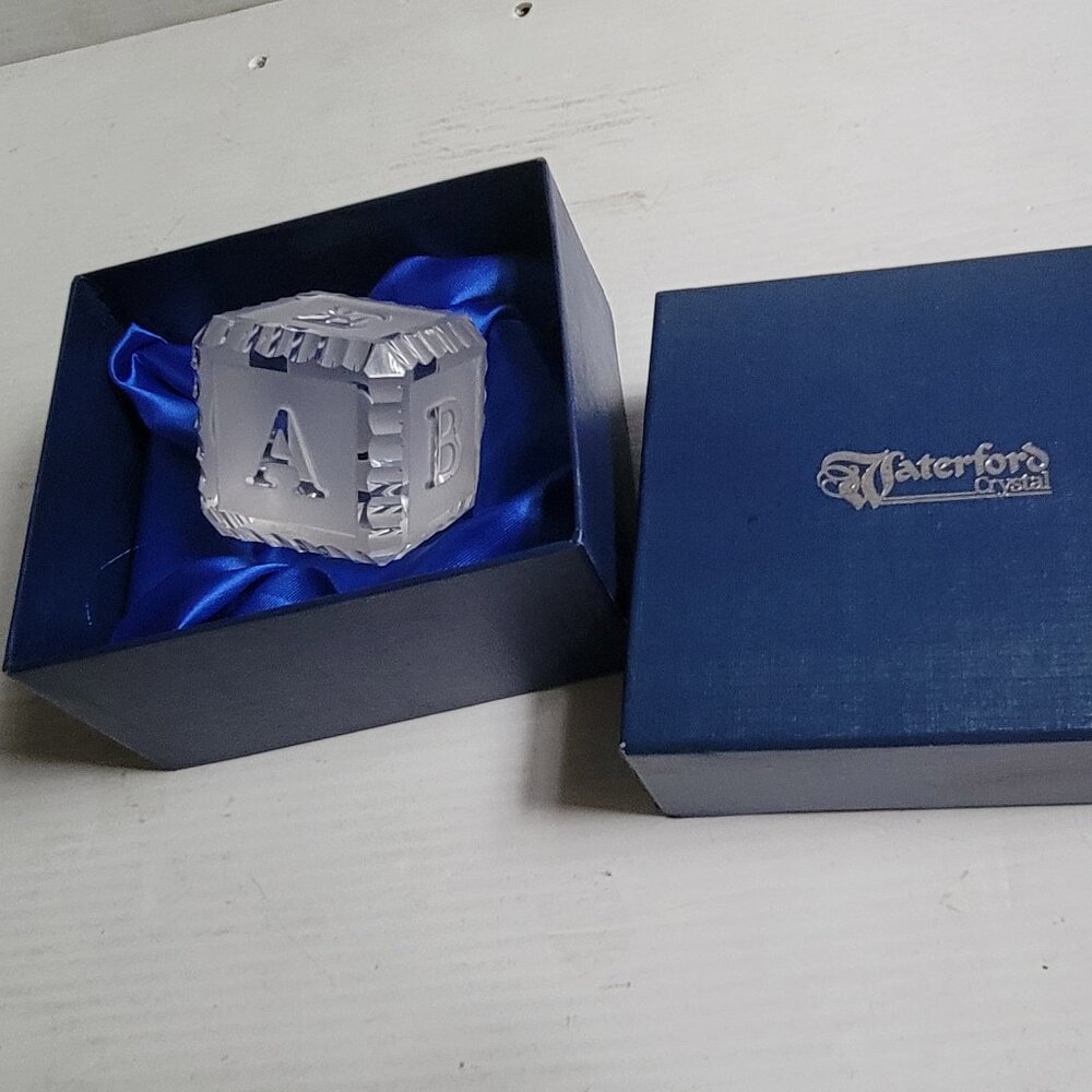 WATERFORD ABC Alphabet BLOCK Crystal Paperweight 2"Cube Mint MIB Made In Ireland